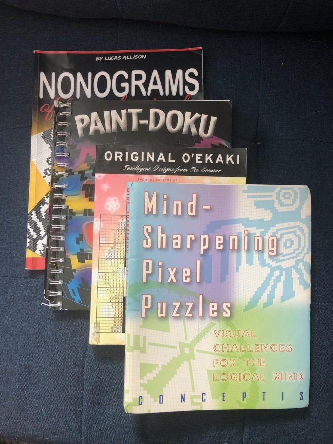Photo of nonogram books and mind puzzles by Elizabeth Bailey