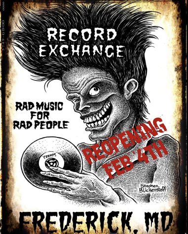 Picture by Sam Lock drawing by Stephen Blickenstaff and posted on The Record Exchange store instagram, @recordexchange__frederick_md