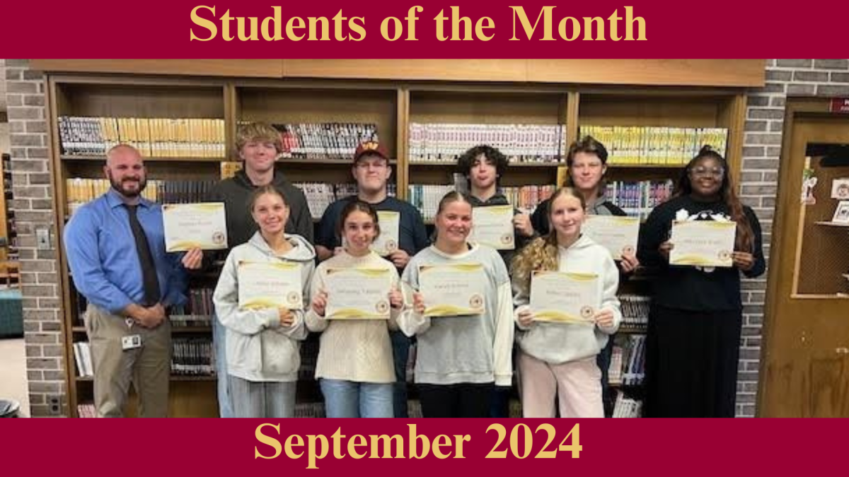 Left back row: Mr. Schwarzenegger, Thomas Kautz (Math), James Sidelinger (English), Nathaniel Houck (CTE), Wyatt Guyton (VPA), Mecciah Keitt (WL).
Left front row: Layke Jensen (PE), Delaney Yablon (VS), Marah Schnur (Science), Reese Dudley (SS) 