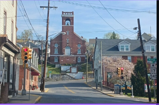 First Baptist Church looking at downtown Brunswick.