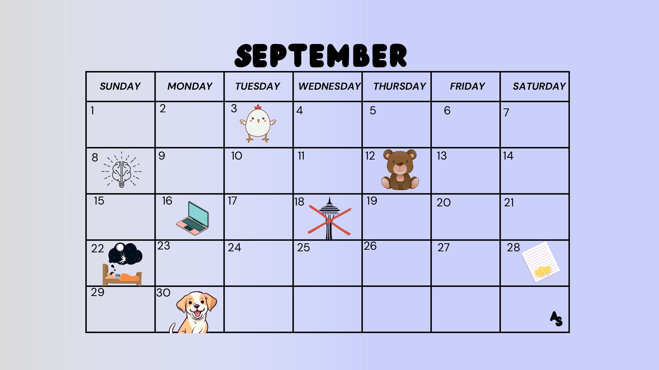 September holiday calendar. Photo credits to Ava Stiglicz