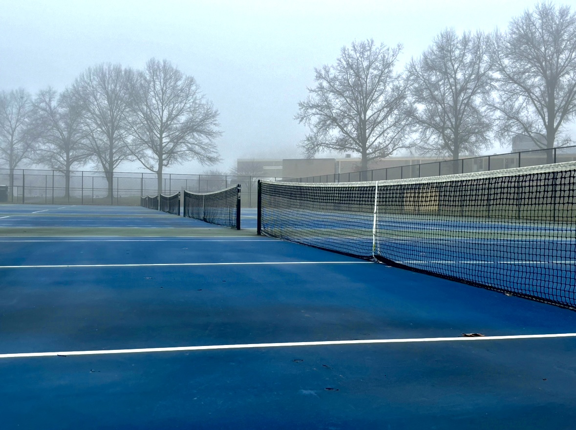 Brunswick High Schools tennis courts on a foggy, Wednesday morning. 