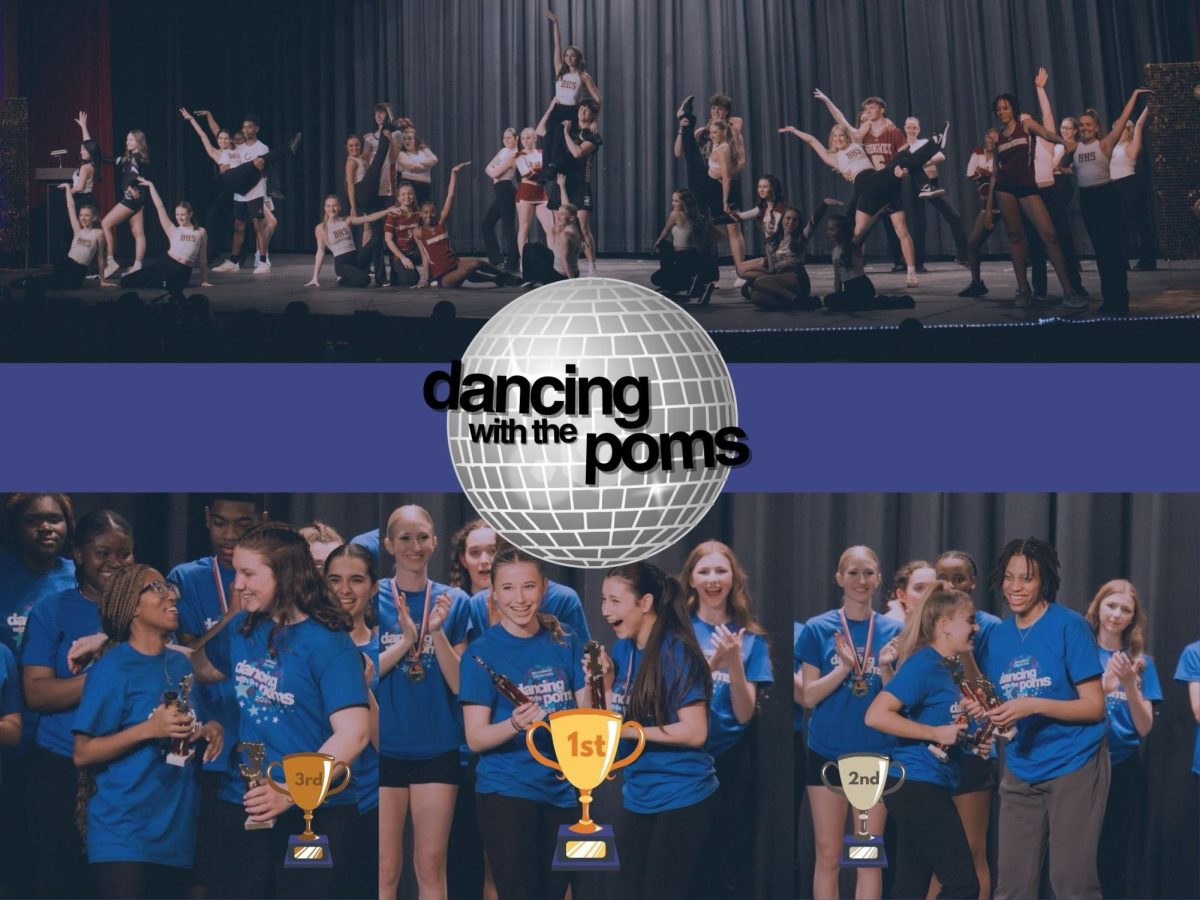 Dancing with the Poms top three scoring routines. Image Created on Canva by Ava Stiglicz. Photos by Anna Porcella.