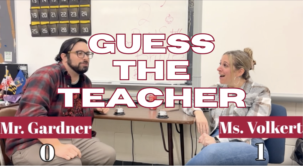 Mr. Gardner and Ms. Volkert compete against each other in a game of Guess The Teacher. Image created in Canva. 