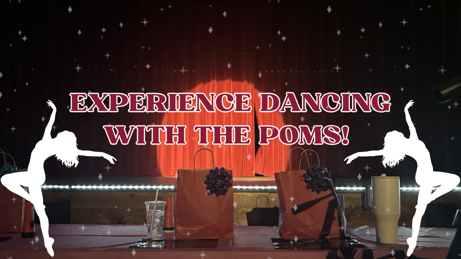 The curtain spotlight before Dancing With The Poms started. Image created with Canva. 