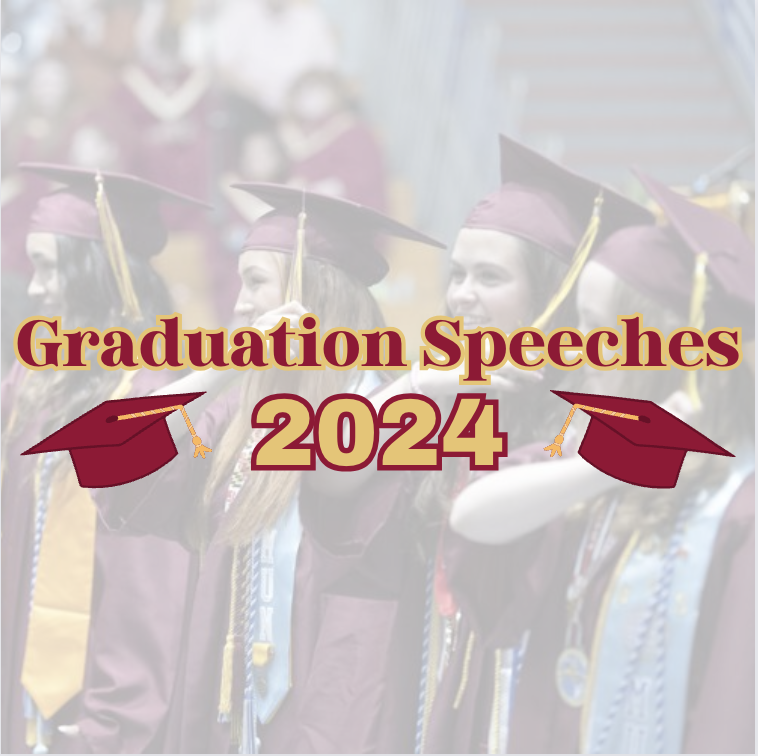 The graduation speech is one of the most important parts of the ceremony! Read the speeches from students who auditioned! Photo created with Canva. 