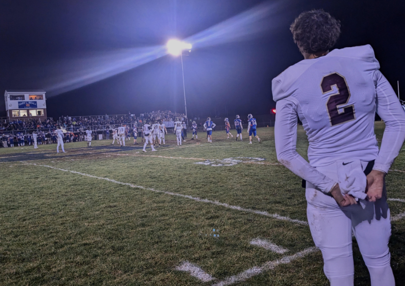 Our kicker, #2 (Sam Verosto), overlooking the field while the teams are lining up after a play was made