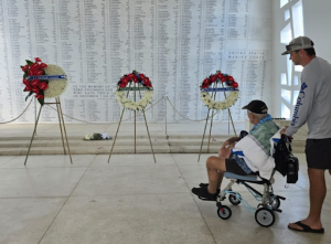 Ira Ike Shab, a 104-year-old Navy veteran from World War II, visits Pearl Harbor again from his original the day when it was attacked. Photo provided with permission from Lyndsey Peterson