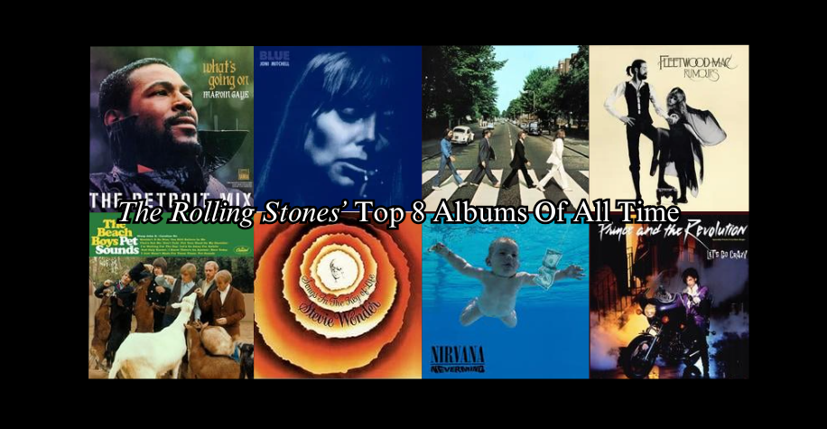 A variety of albums from The Rolling Stones' Top 500. Created in Canva.