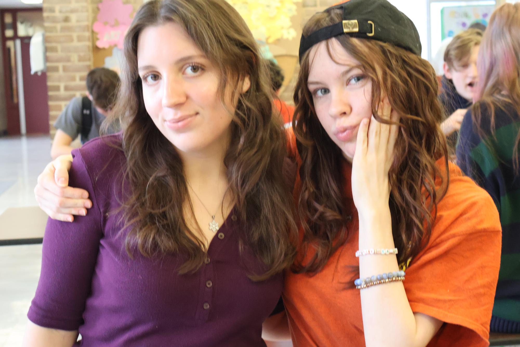 Sam Junker (right) and Marley Stocks (left) at lunch on a spirit day.