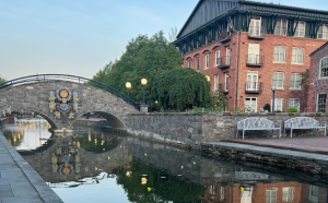 Carrol Creek Park shortly before sunset in Downtown Frederick. 