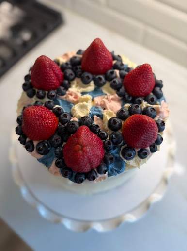 Garnished Red White and Berry Cake
