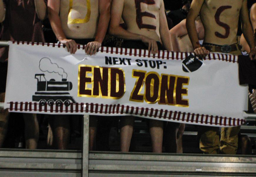 "Next Stop: End Zone" banner hung over the student section.
