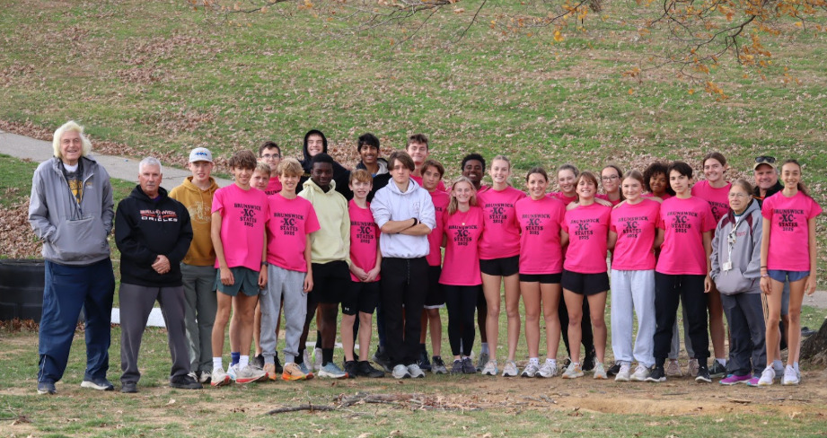 The BHS cross country team stands as one for a team picture before heading off to states.