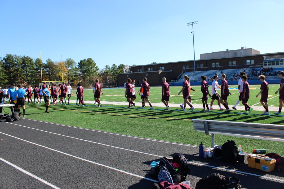 The BHS boys soccer team shaking hands with Chesapeake Science Point High School after their game.