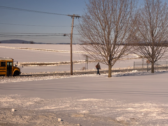 A snow covered field next to Point of Rocks Road near Brunswick High School. 