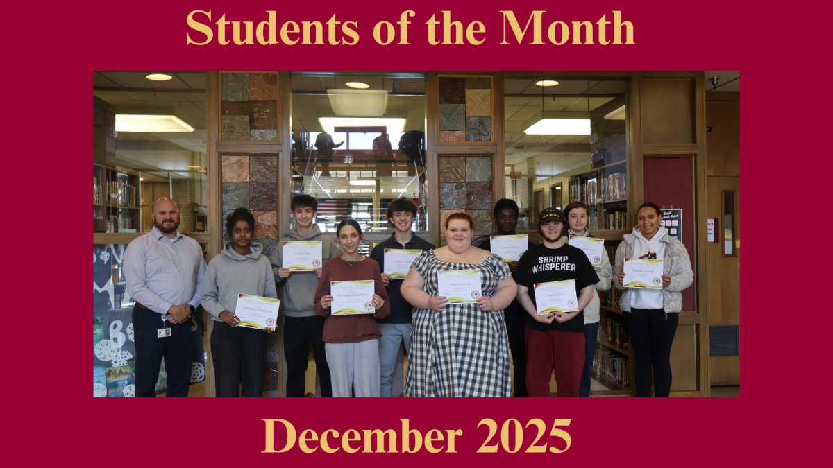 Pictured left to right, back row: Principal Eric Schwarzenegger, Parker Atias (SS), Carter Vinar (Science), Kassey Tetteh (PE), Landen Hansen (English), Madison George (Math) Front Row: Suzanna Badstibner (VPA), Rhylee Nealey (Media), Haze Jeffrey (WL)