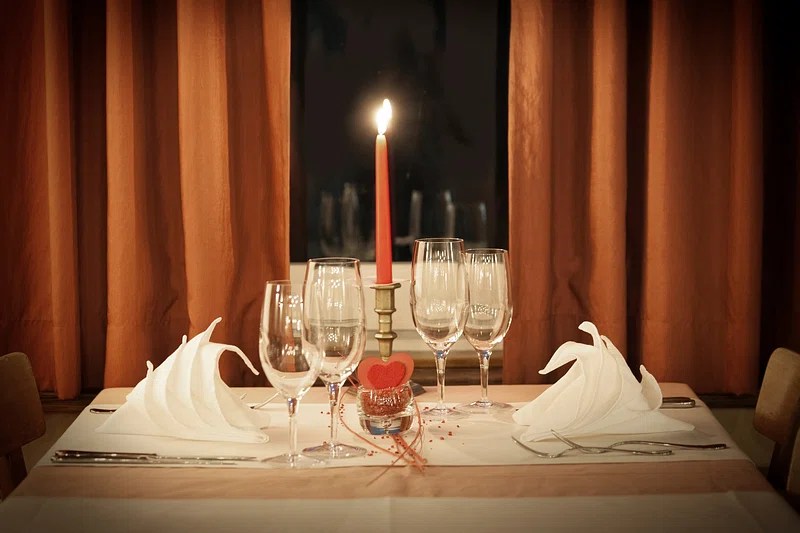 The romantic ambiance prepares for a special Valentine's Day date night in downtown Frederick.