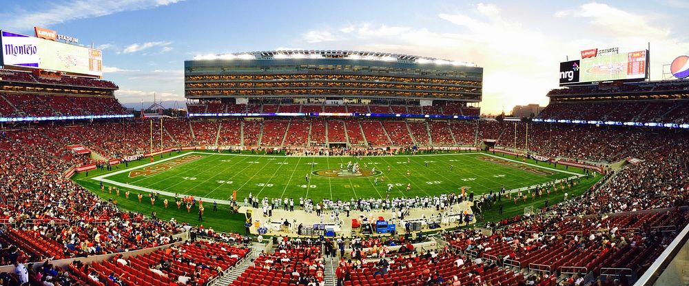 Levi's Stadium on the day of Super Bowl 60 between the Seattle Seahawks and New England Patriots. A Prayer for Game Day by Rabbi Menachem is licensed under CC0 1.0.