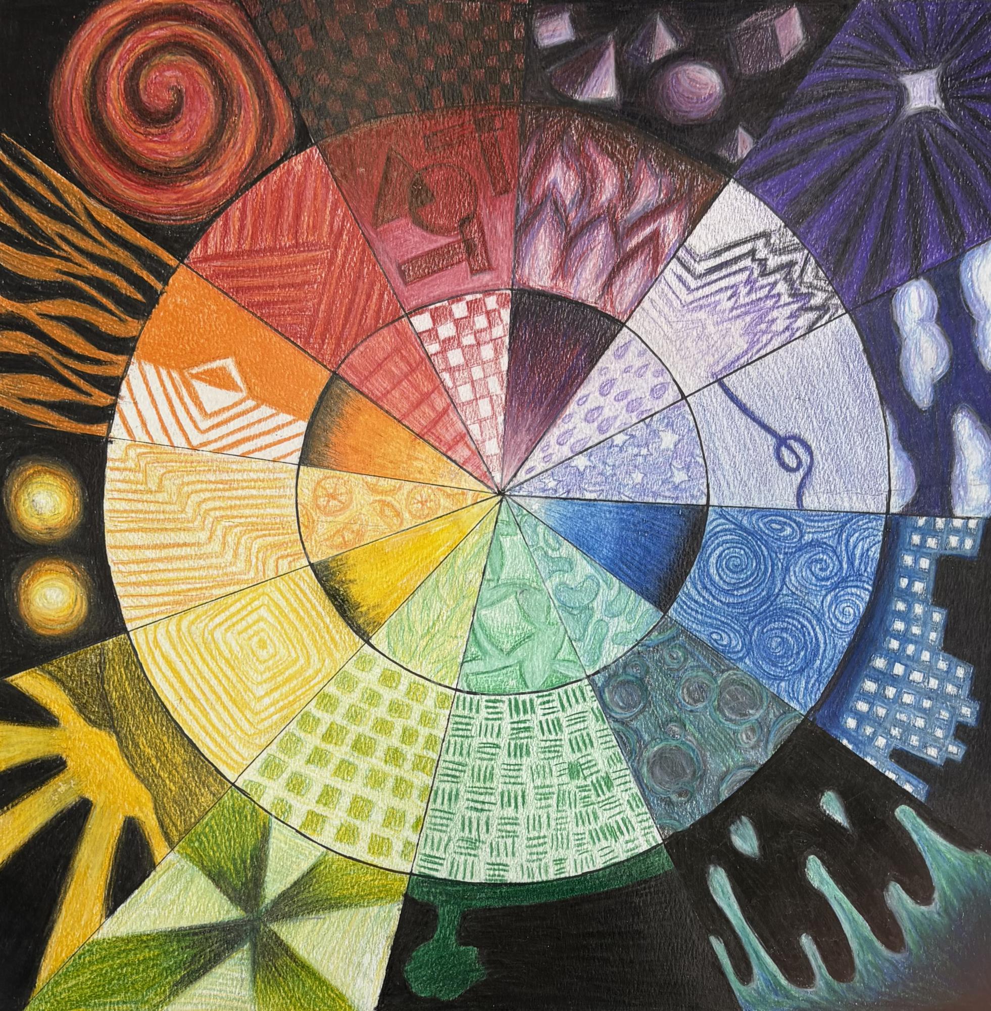 Color wheel project by Sonya Matthews in Ms. Mangold's Drawing and Painting 2 class. 