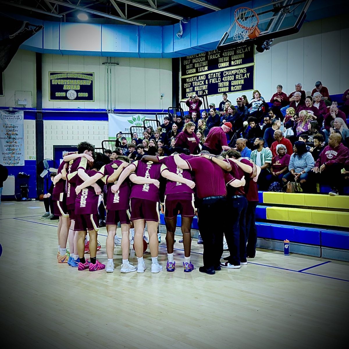 A season-ending loss, Brunswick huddles up one last time pre-game. The Brunswick Railroaders boys basketball team had a strong playoff run, reaching the 2026 MPSSAA Class 1A State Championships, first time since 2013.