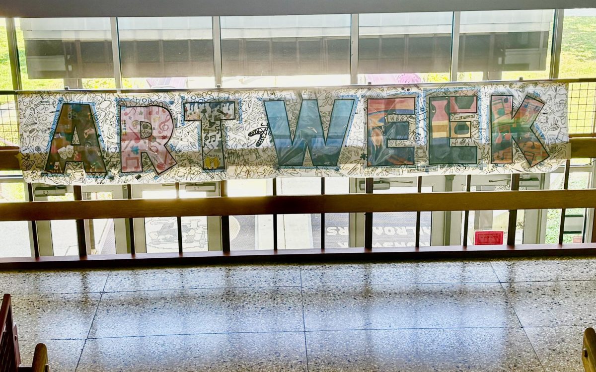 Art Week banner at the front stairs of Brunswick High School.