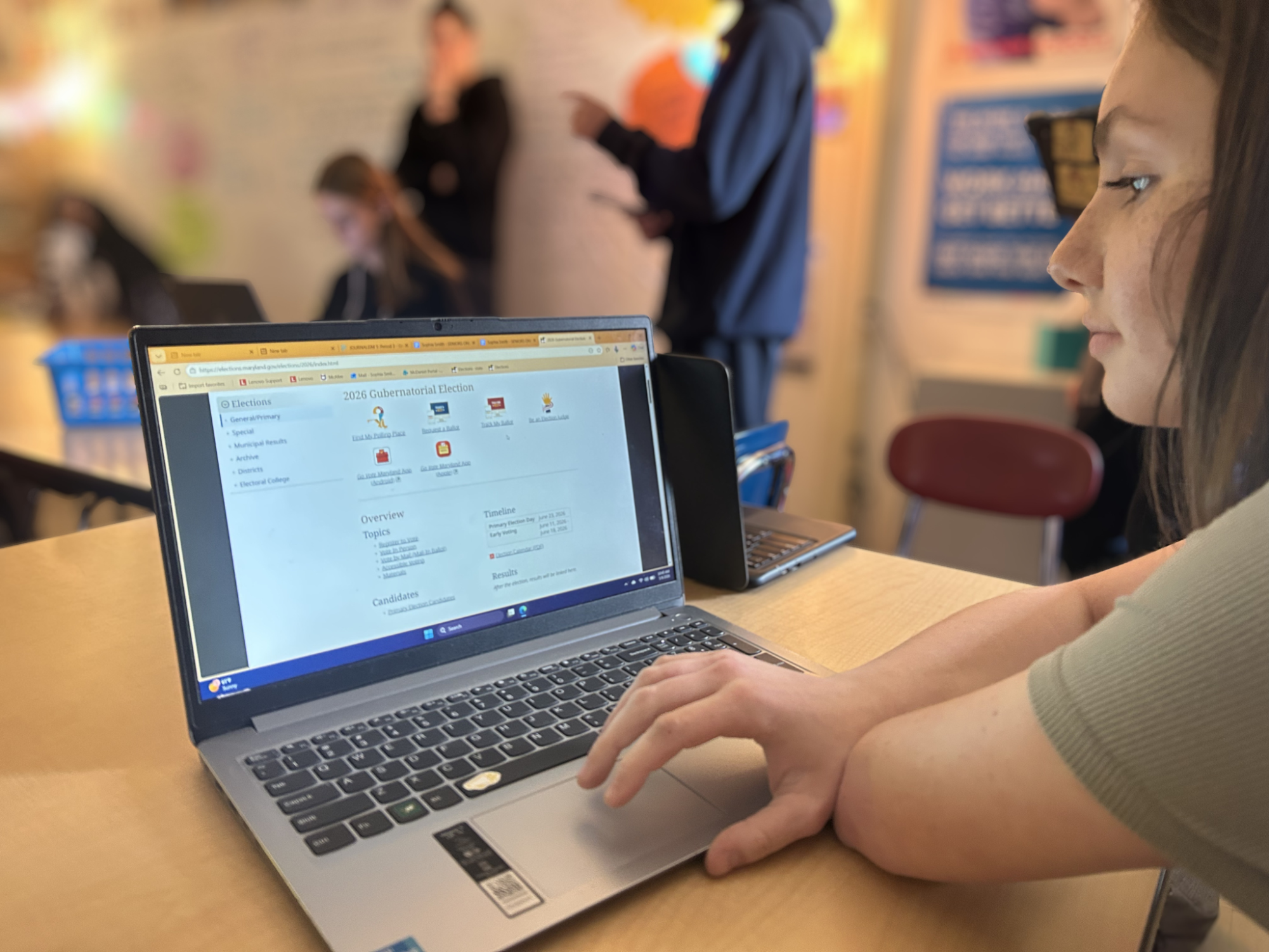 A student looking into midterm elections in Brunswick, Maryland.